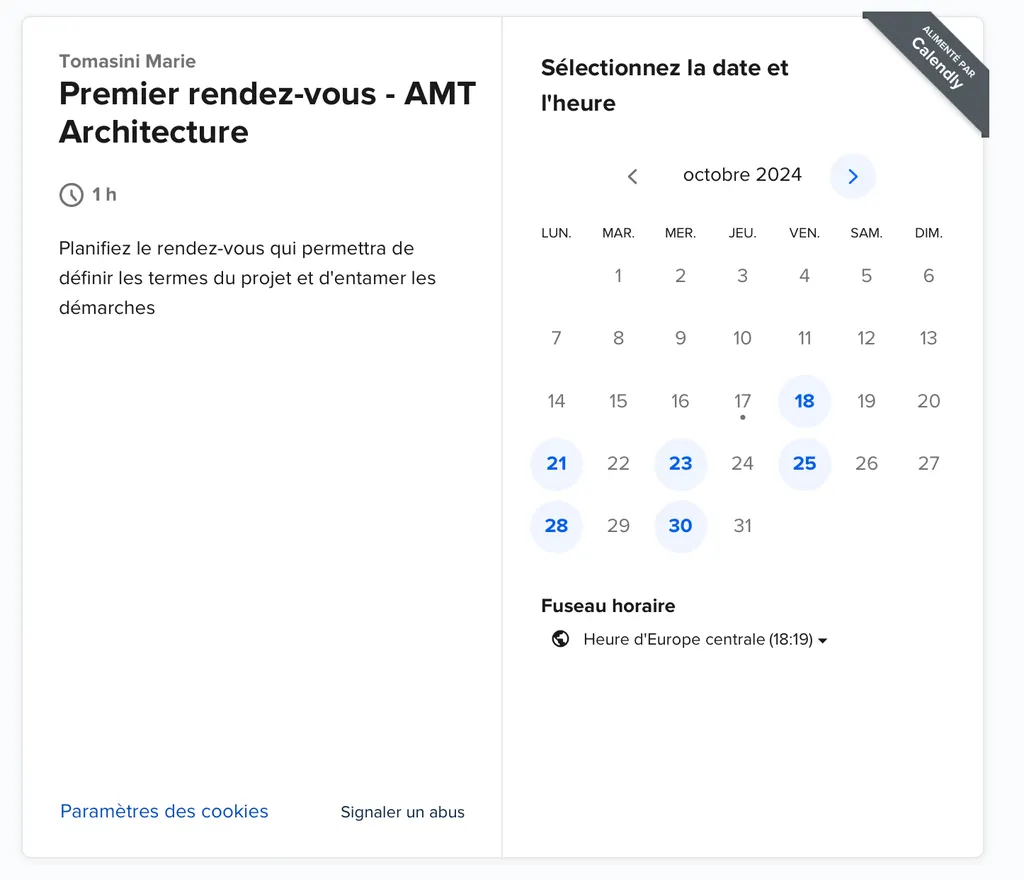 Prise de rendez-vous Calendly AMT Architecture