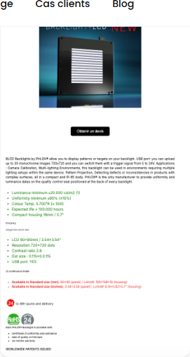 Page produit avec bouton obtenir un devis