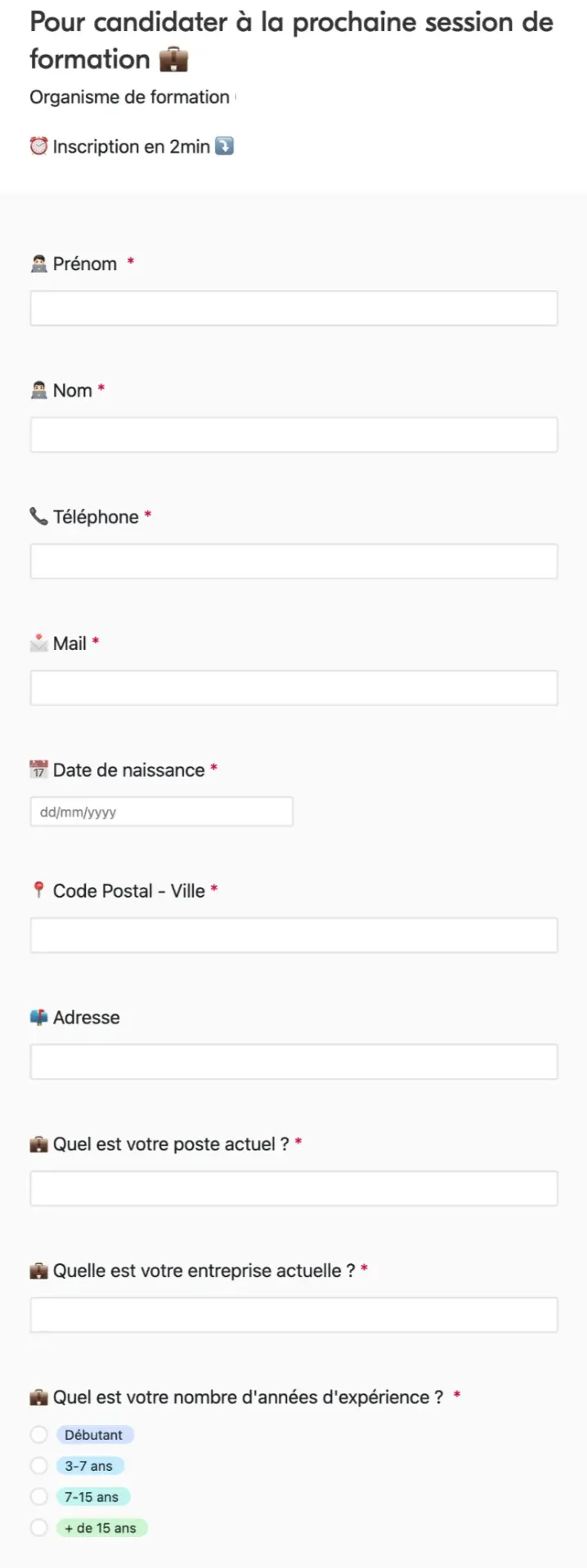 Formulaire de candidature apprenant
