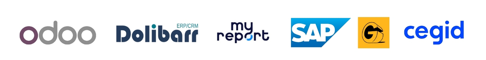 Odoo · Dolibarr · MyReport · Gestisoft · SAP (via API) · Cegid